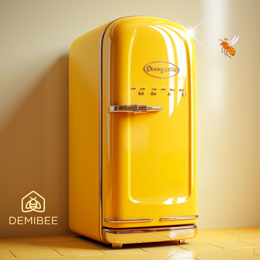 Clean yellow fridge.